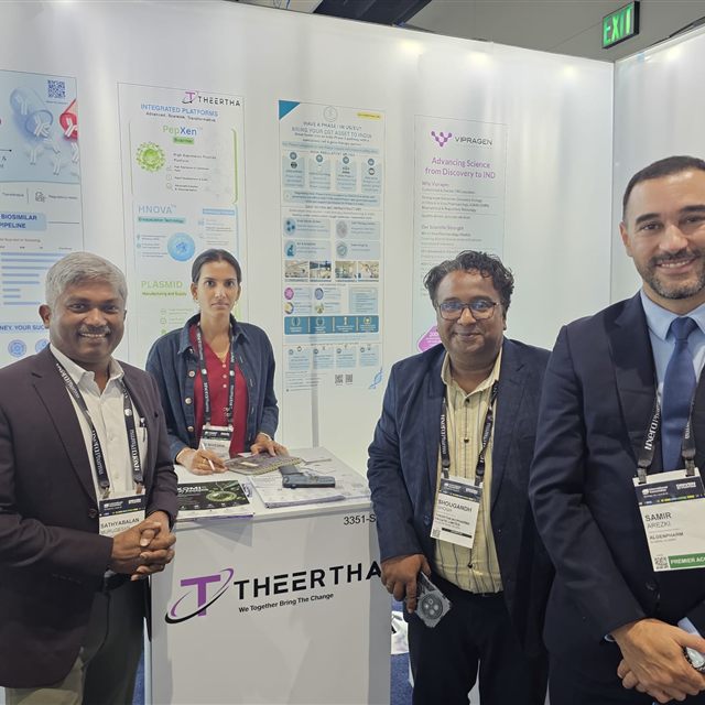 Theertha Biopharma team at the BIO International Convention booth