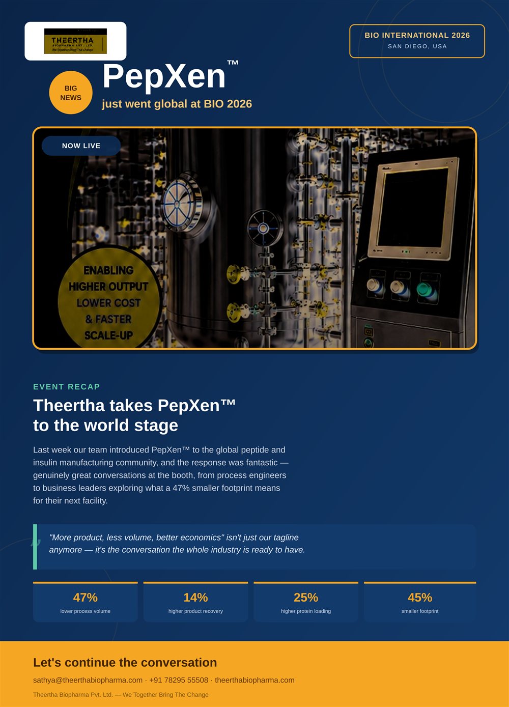 PepXen platform launch poster from BIO International Convention 2026, San Diego